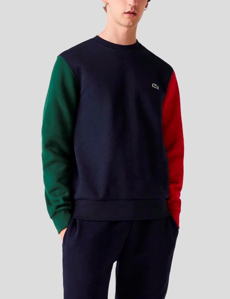 LACOSTE felpa tricolore collo rotondo marino / vert / rouge